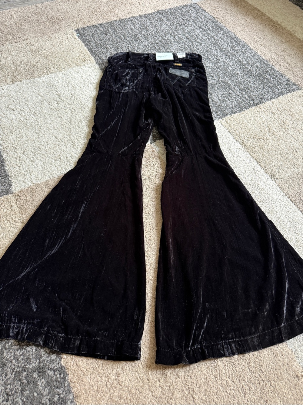 Wrangler Retro Black Velvet Flared Bell Bottom Pants- 26 x 32 - Picture 2 of 9